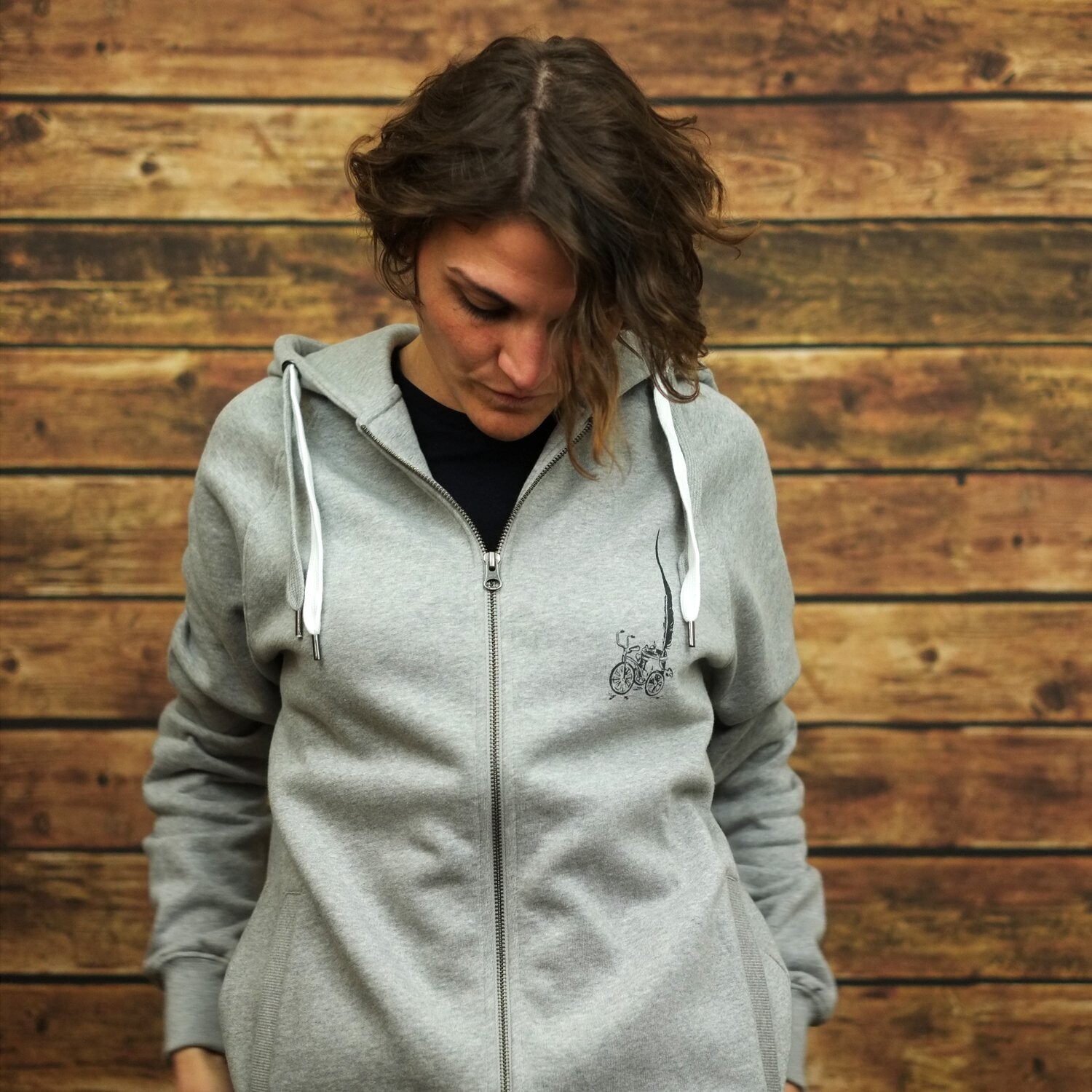 Unisex Zip-Up Hoodie "Rikscha" Melange Grey