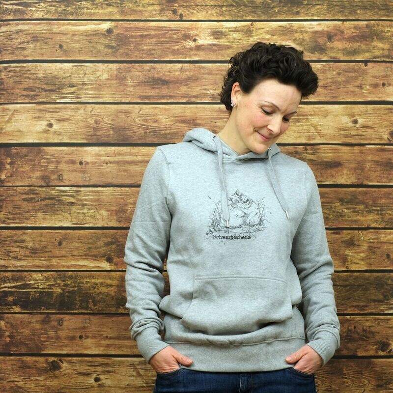 Unisex Organic Hoodie "Schwesterherz" Melange Grey