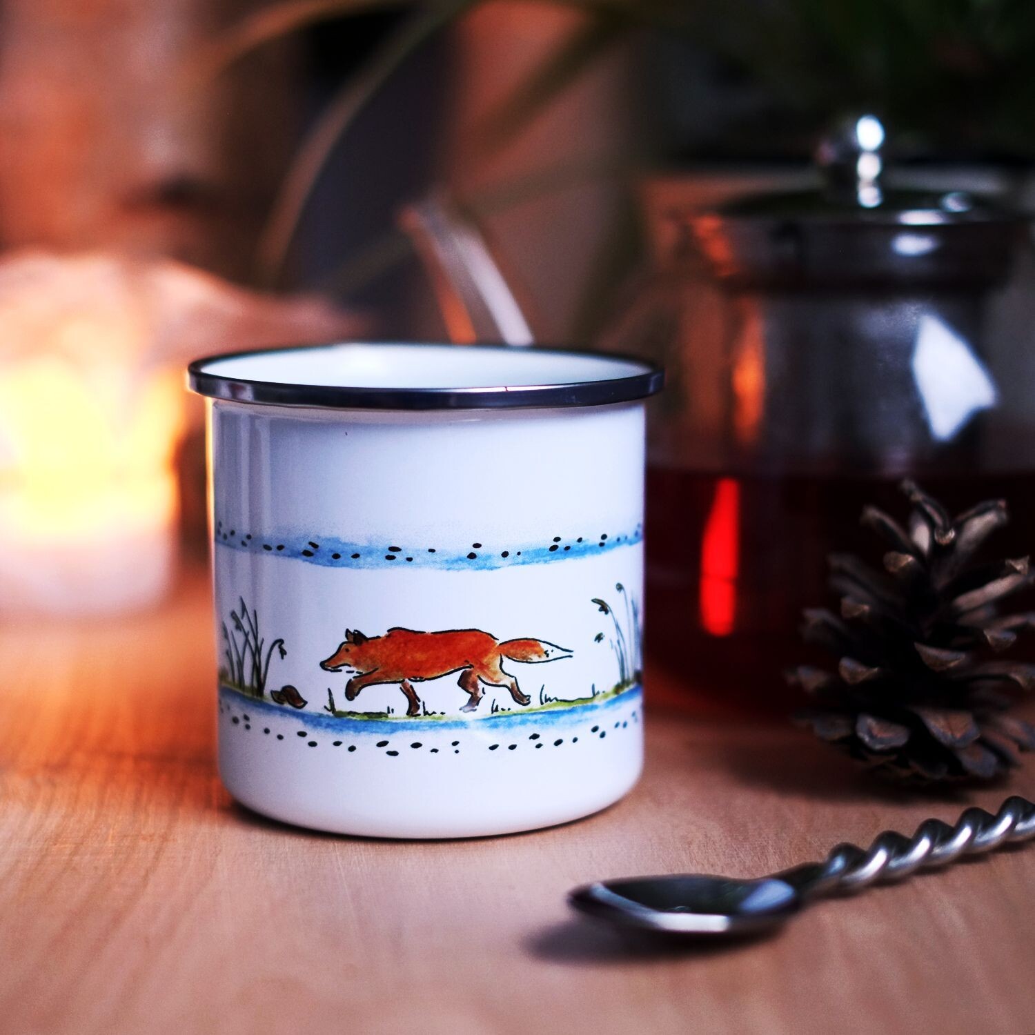 Emailletasse "Fuchs" aus der Serie "Waldtiere im Winter"