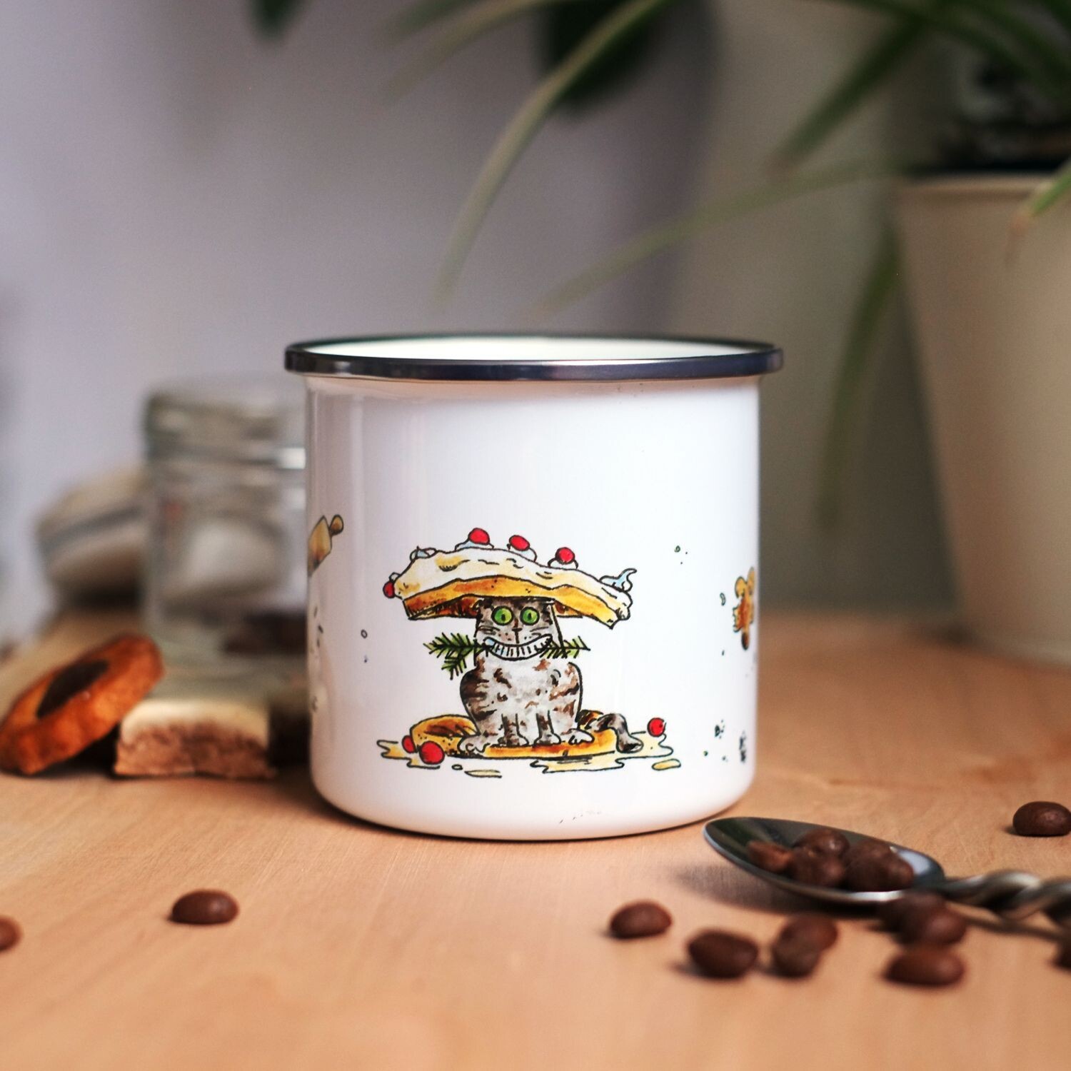 Emailletasse "Weihnachtskatze"