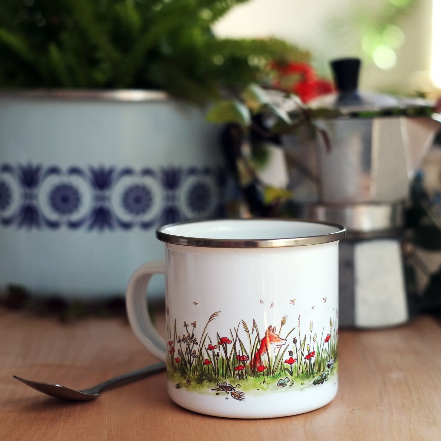Emailletasse "Fuchs" aus der Serie "Waldtiere im Sommer"