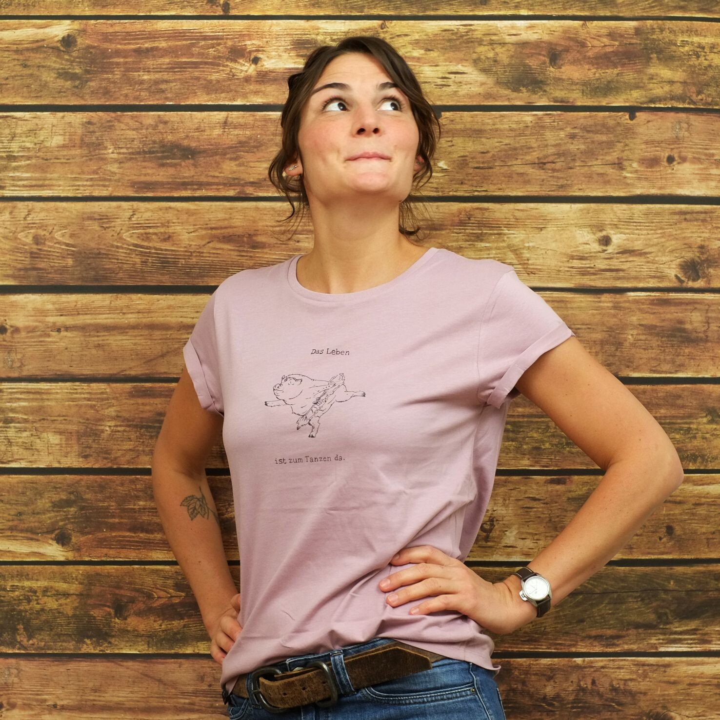 Roll up Sleeve Ladies-T-Shirt "Tanzwutz" Purple Rose
