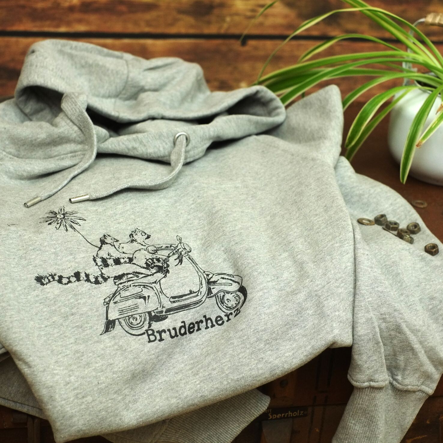 Unisex Organic Hoodie "Bruderherz" Melange Grey