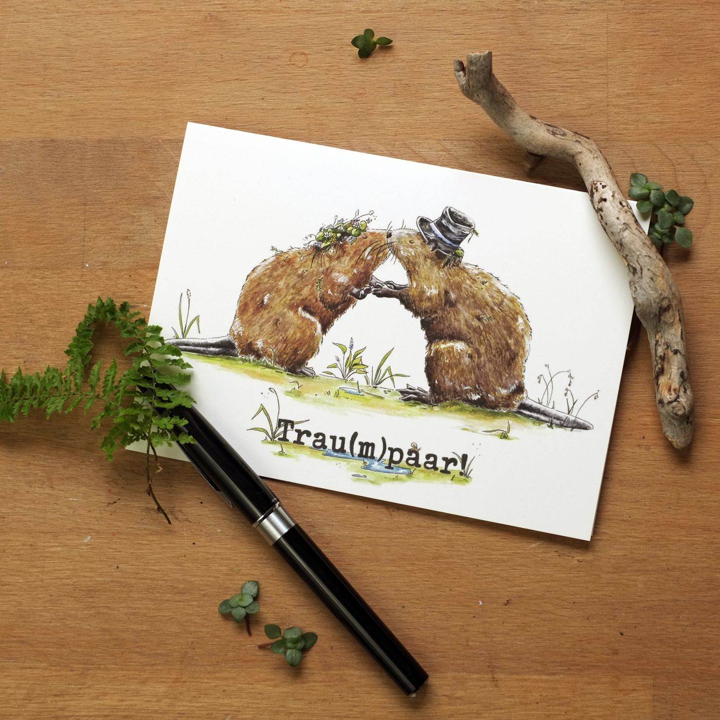 Grußkarte "Biberhochzeit 1"