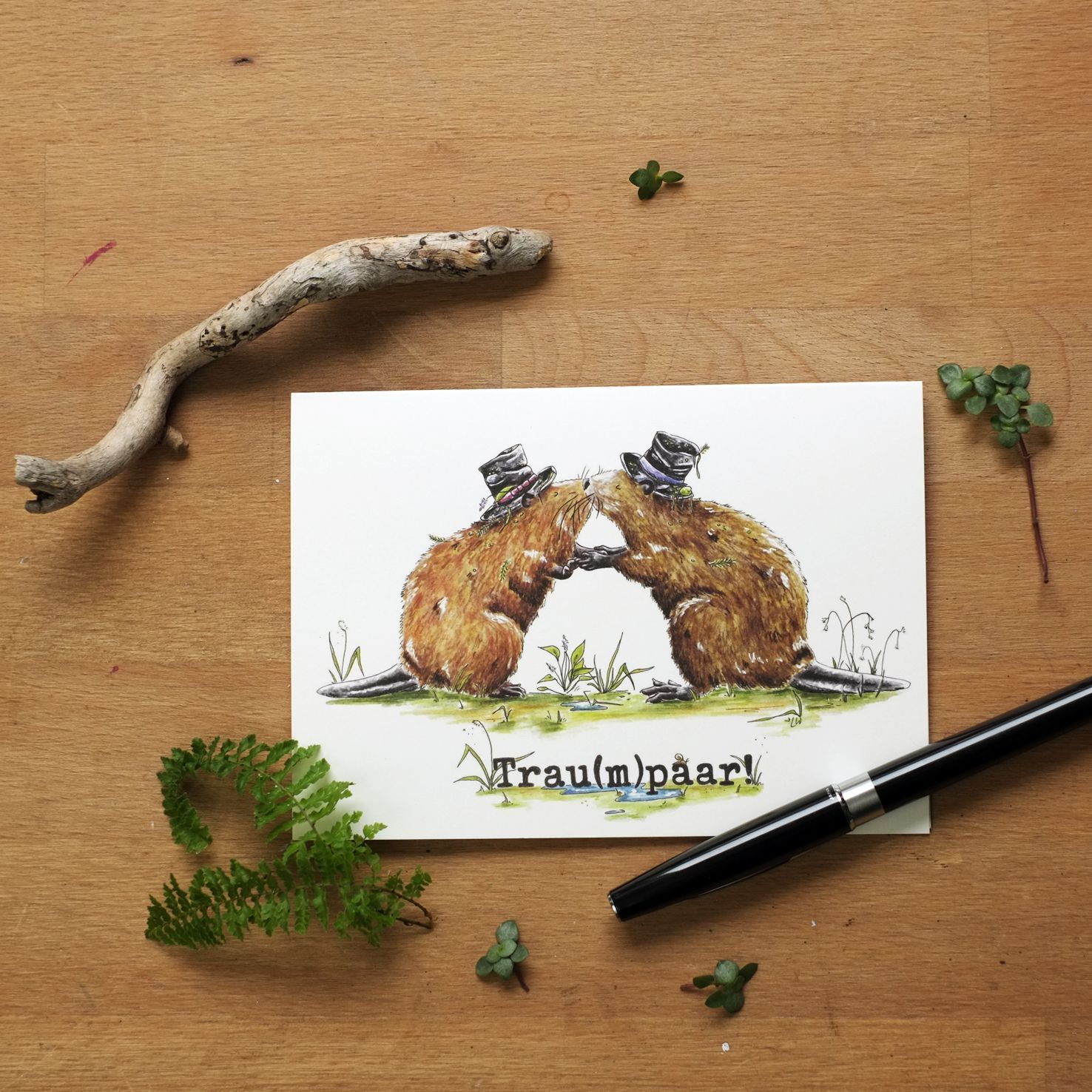 Grußkarte "Biberhochzeit 2"
