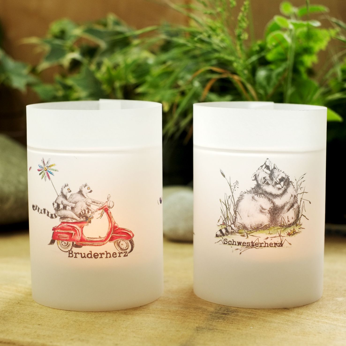 Teelicht-Banderolen-Set "Bruderherz und Schwesterherz"