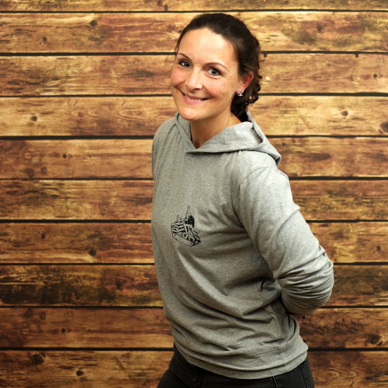 Unisex Jersey Hoodie "Frittenbad" Melange Grey