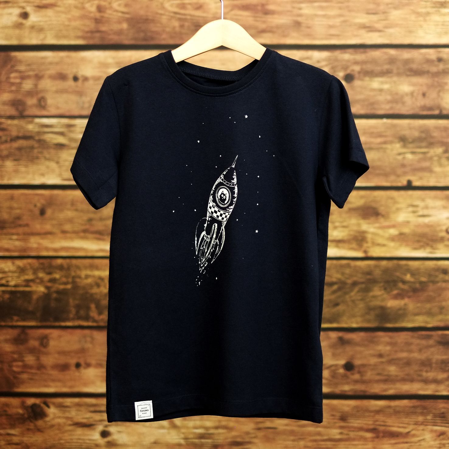 Kids Short Sleeve T-Shirt "Astronautenkatze" Navy