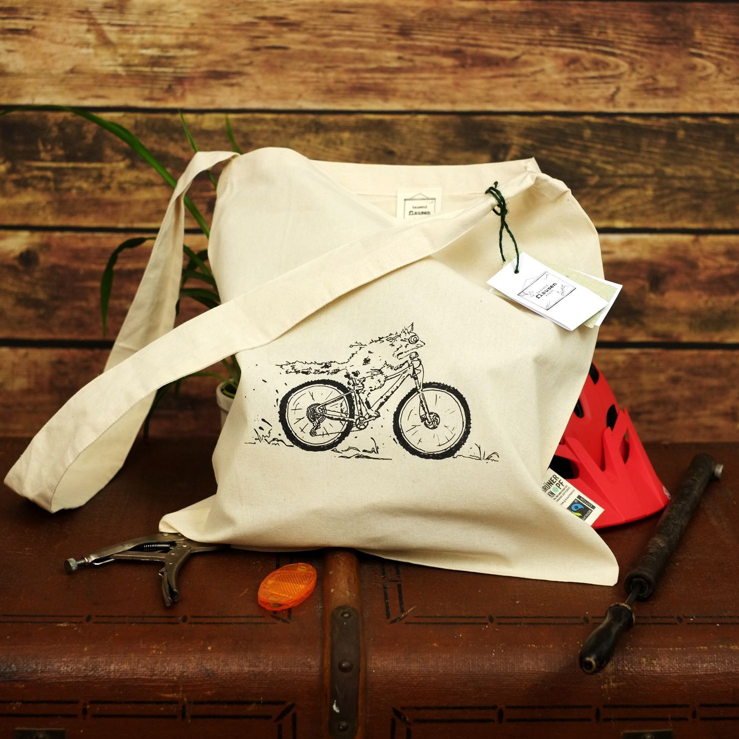 Bio-Baumwoll-Umhängetasche Bike Bag "Bikerfuchs"