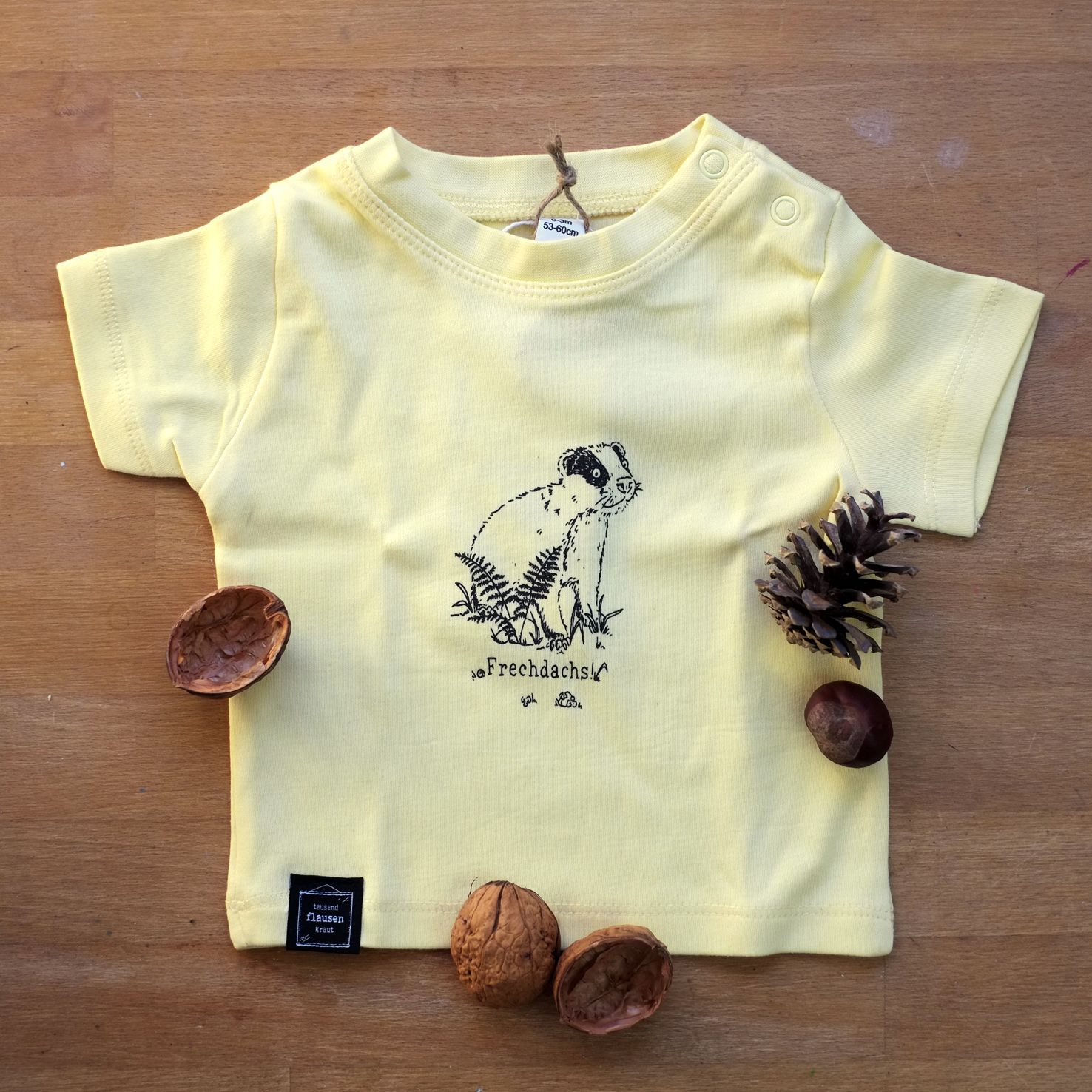 Baby-T-Shirt "Frechdachs" Hellgelb