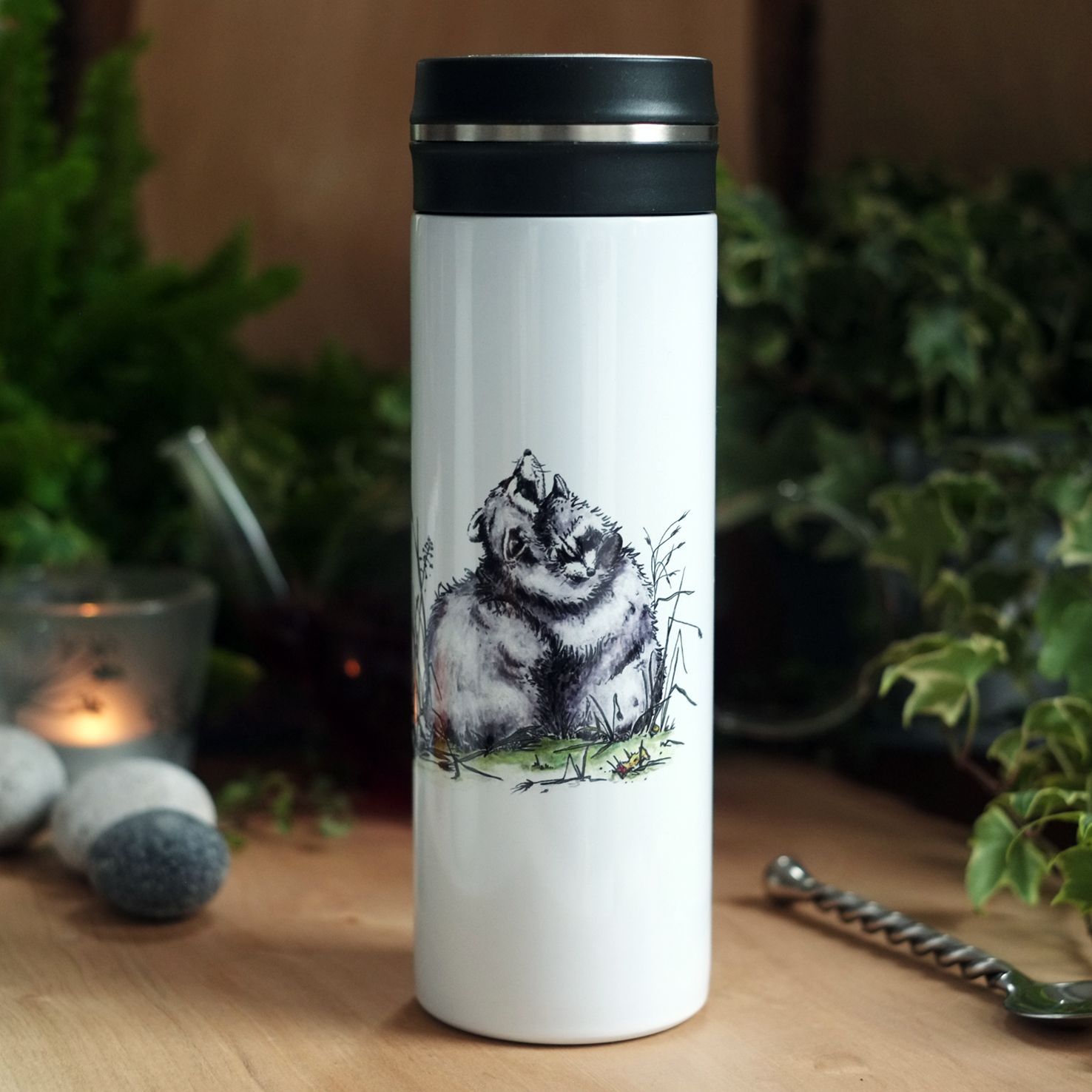 Edelstahl-Thermosflasche "Waschbärkuschelei"