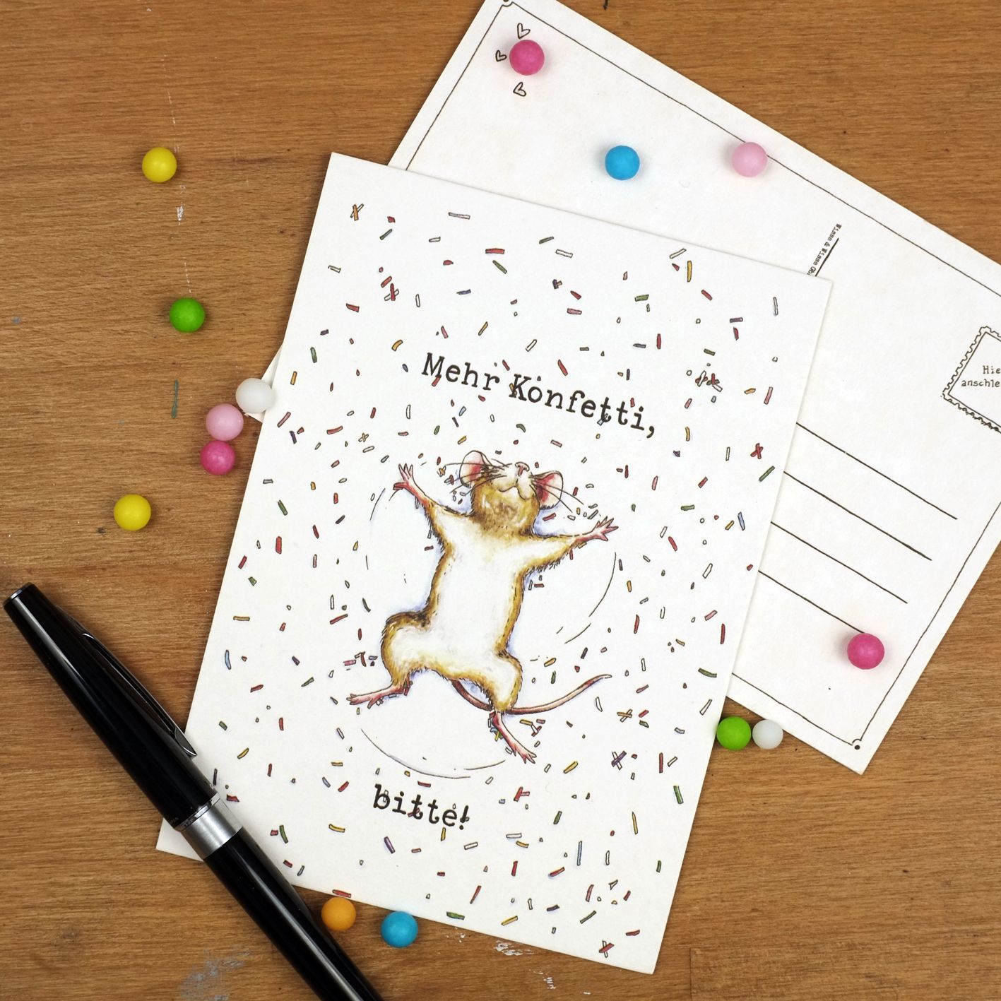 Postkarte "Konfettimaus"