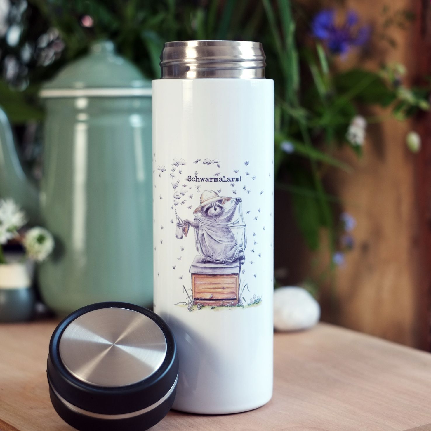Edelstahl-Thermosflasche "Schwarmalarm!"