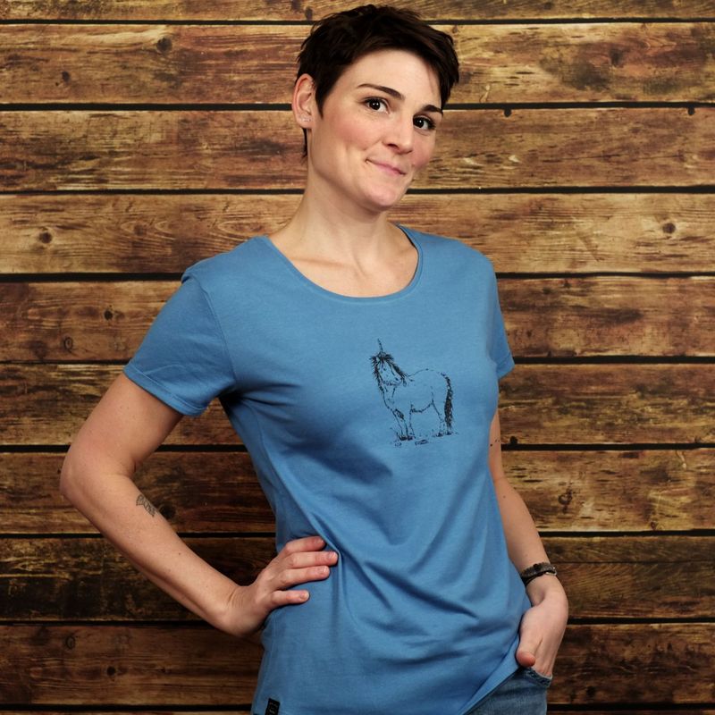 Roll up Sleeve Ladies-T-Shirt Roll up Sleeve Ladies-T-Shirt "Einhorn" Dusty Indigo