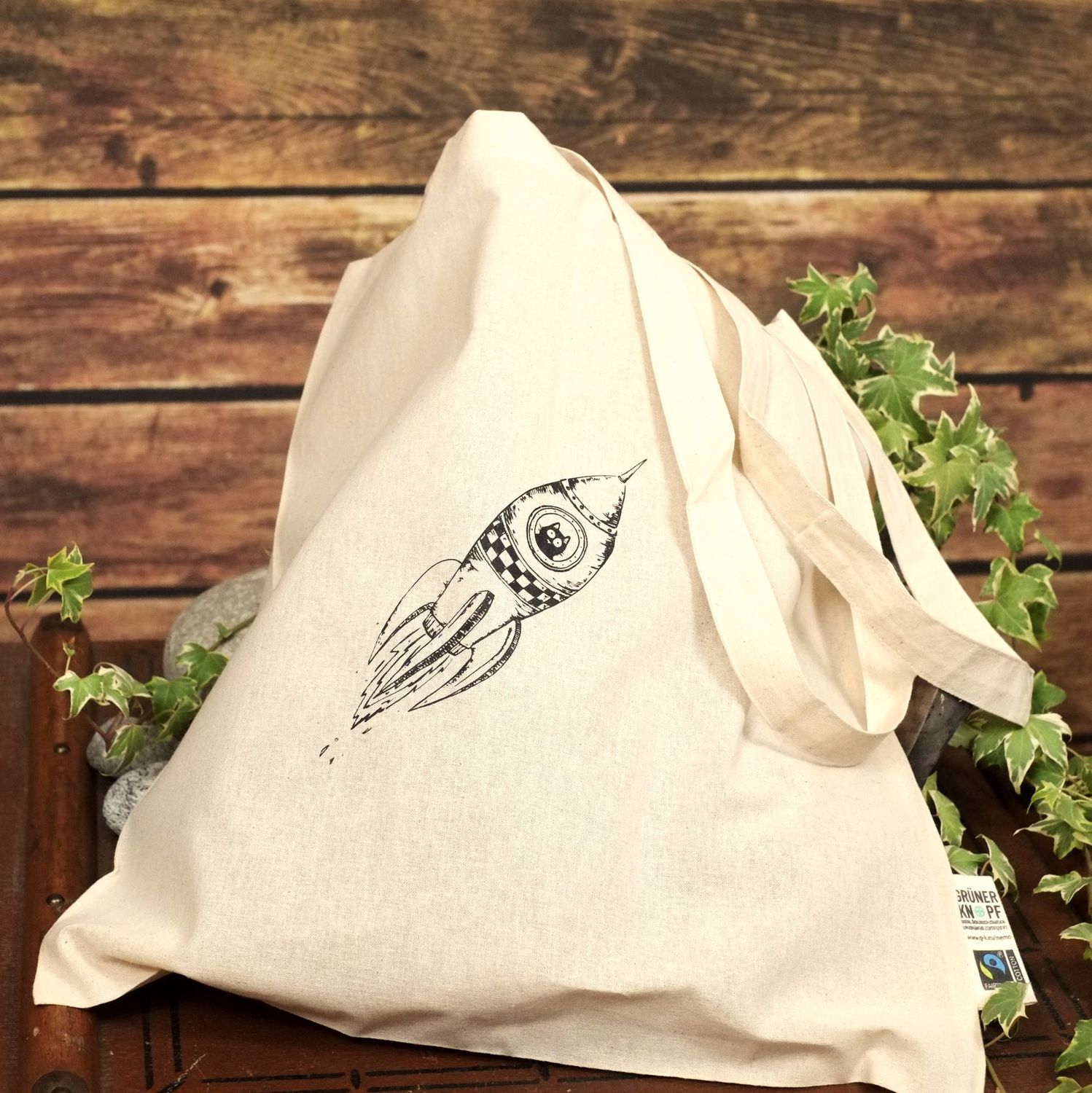 Bio-Baumwoll-Tragetasche Bio-Baumwoll-Tragetasche "Astronautenkatze"