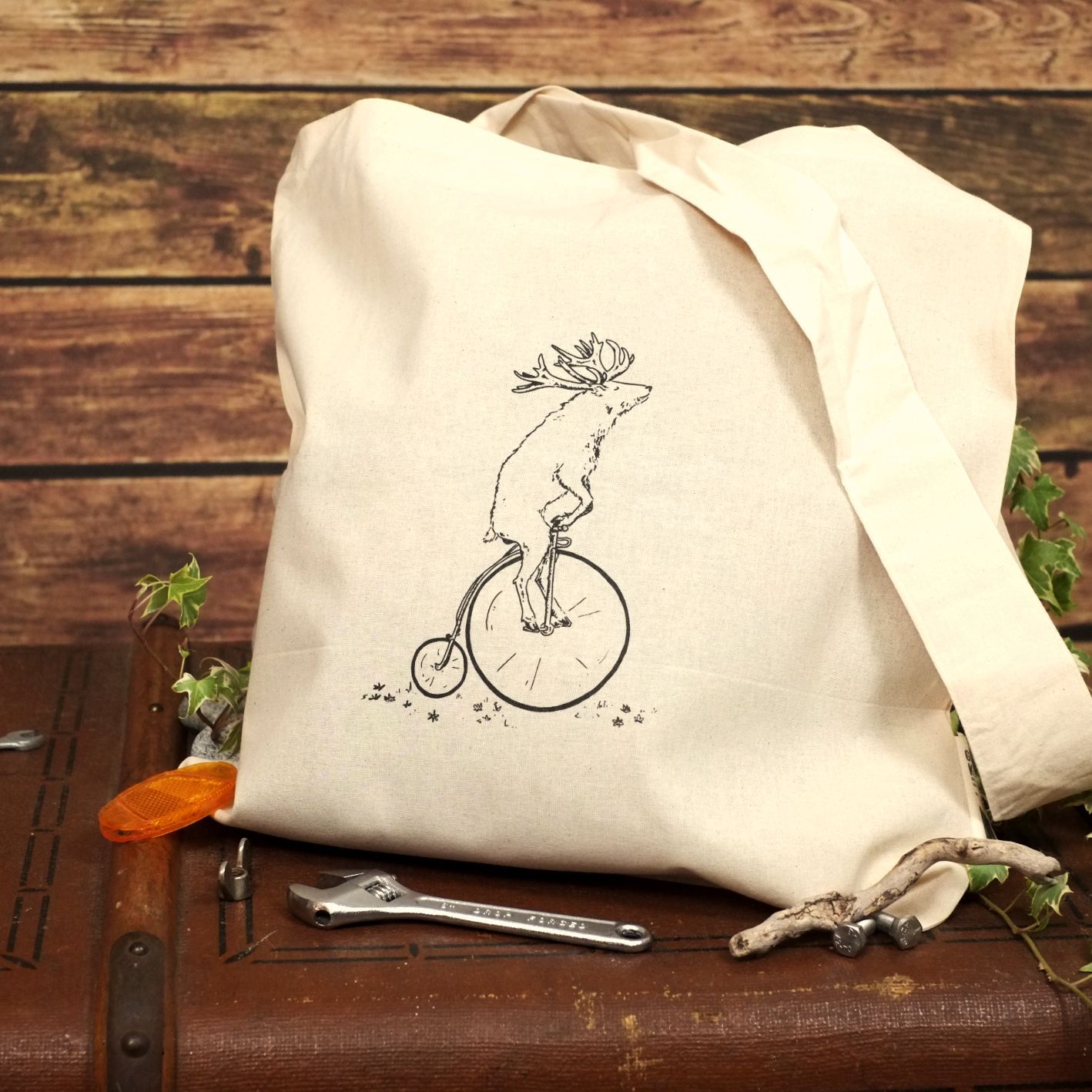 Bio-Baumwoll-Umhängetasche Bike Bag "Hochradhirsch"