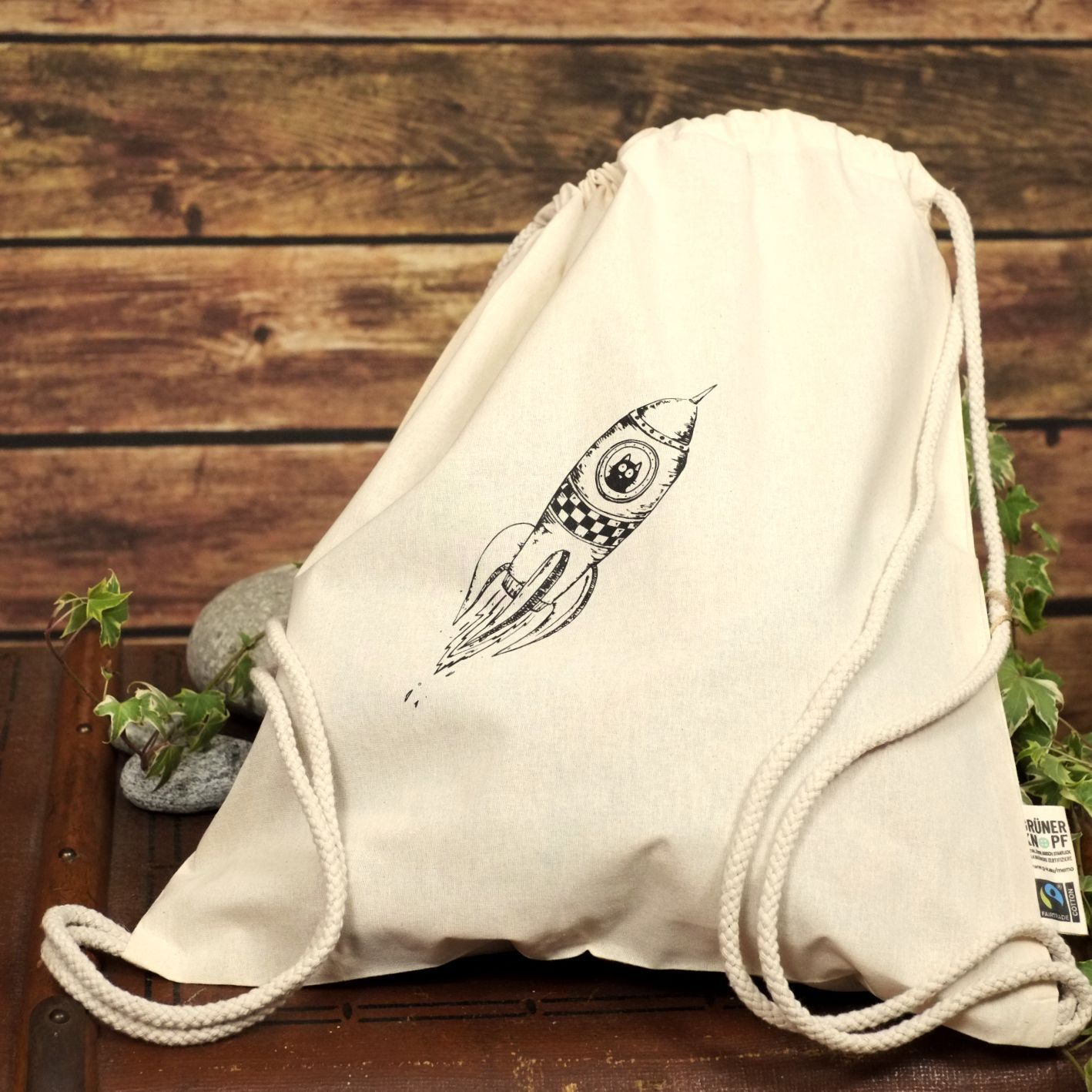 Bio-Baumwoll-Turnbeutel "Astronautenkatze"