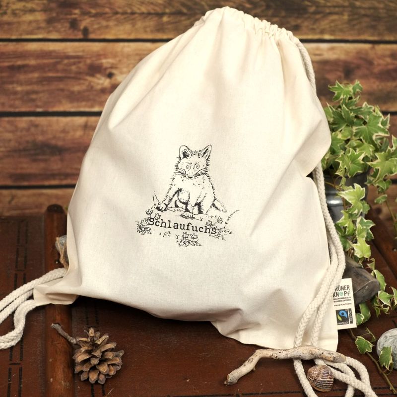 Bio-Baumwoll-Turnbeutel Bio-Baumwoll-Turnbeutel "Schlaufuchs"