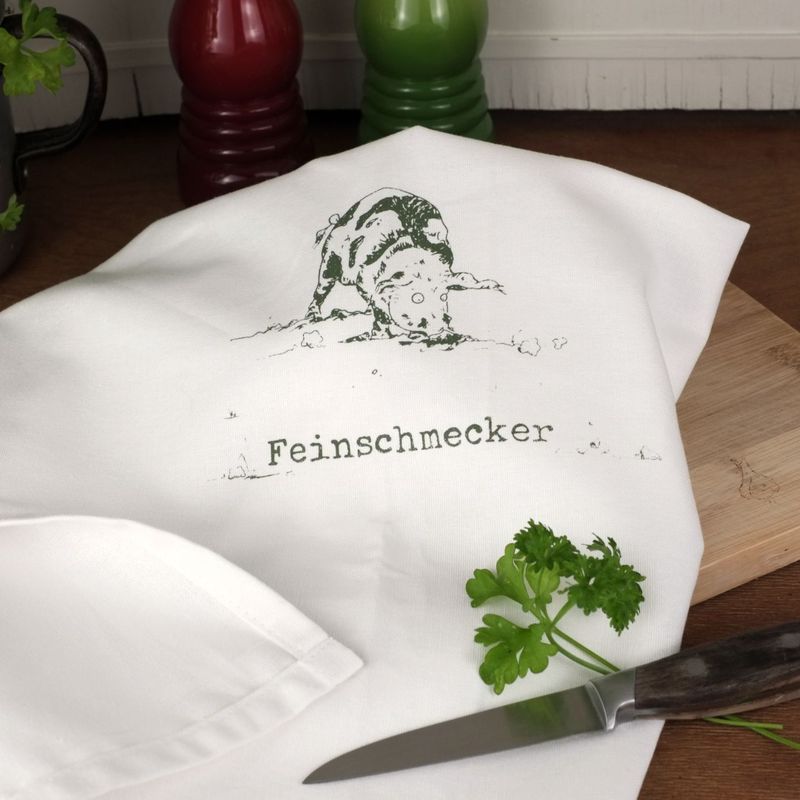 Bio-Baumwoll-Geschirrtuch Bio-Baumwoll-Geschirrtuch "Feinschmecker" Weiß