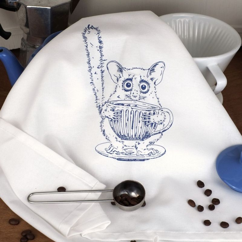 Bio-Baumwoll-Geschirrtuch Bio-Baumwoll-Geschirrtuch "Kaffeelori" Weiß