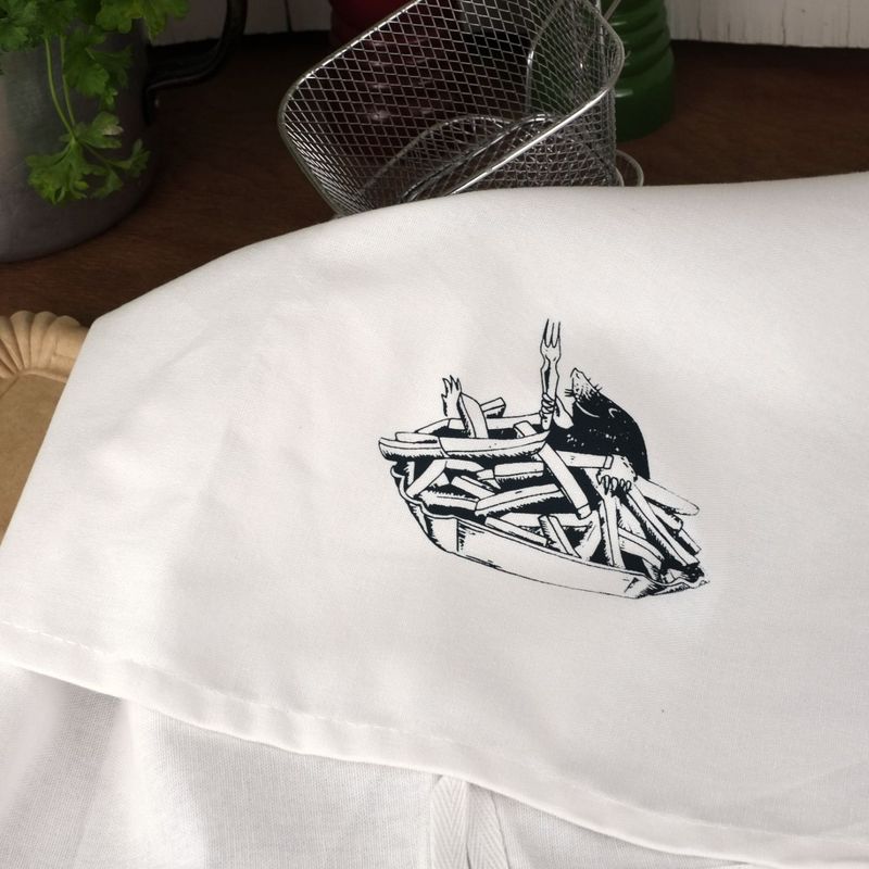 Bio-Baumwoll-Geschirrtuch Bio-Baumwoll-Geschirrtuch "Frittenbad" Weiß