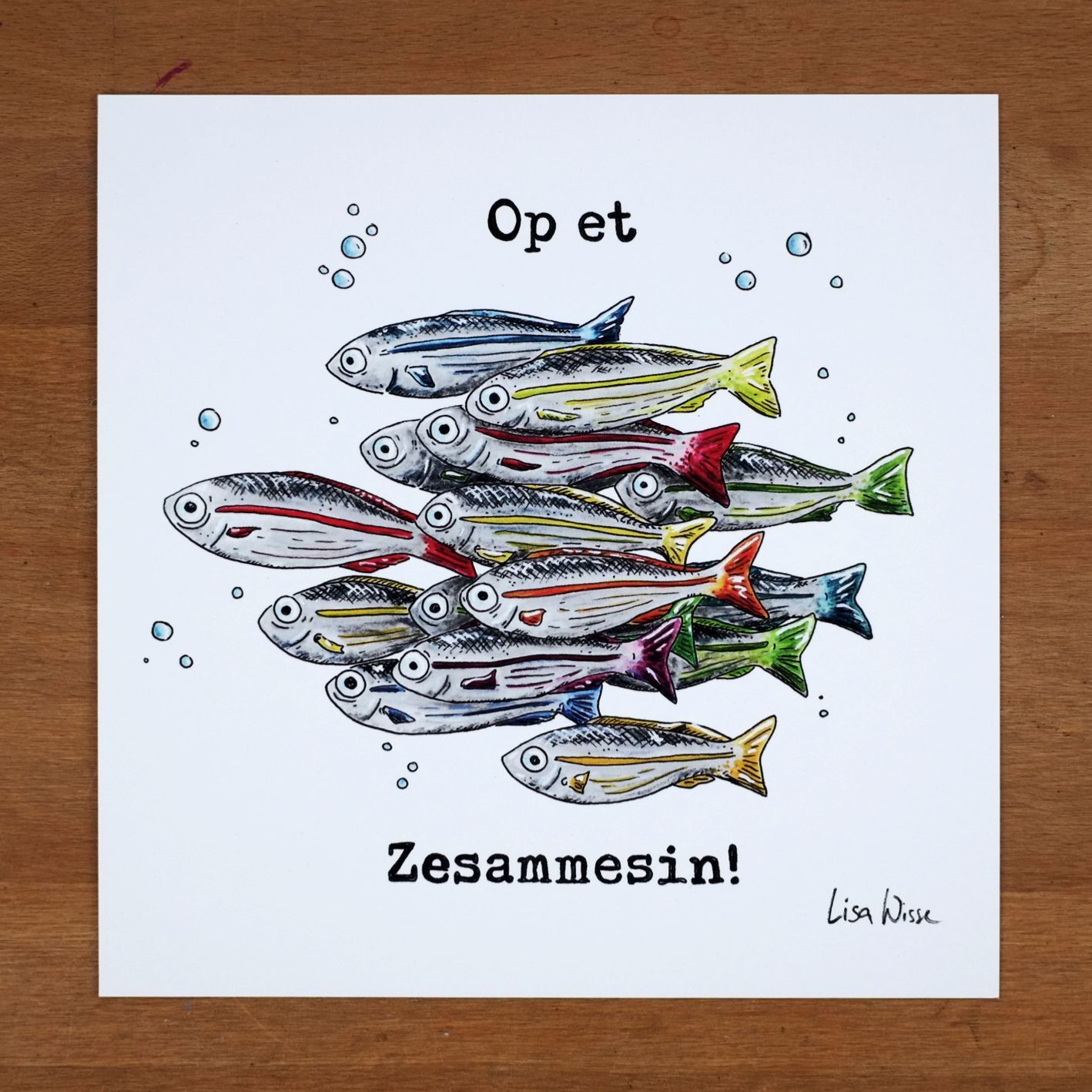 Handsignierter Kunstdruck Handsignierter Kunstdruck "Fischschwarm" aus der Serie "Kölsche Fische"