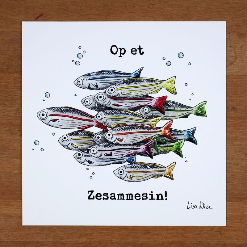 Handsignierter Kunstdruck Handsignierter Kunstdruck "Fischschwarm" aus der Serie "Kölsche Fische"