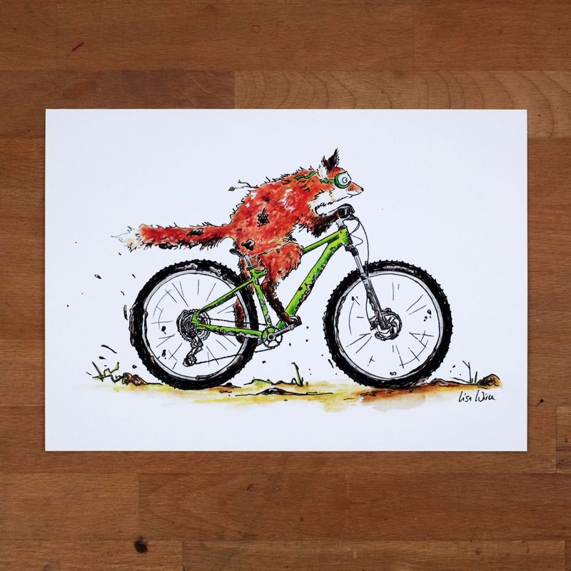 Handsignierter Kunstdruck Handsignierter Kunstdruck "Bikerfuchs" aus der Serie "Fahrradtypen"
