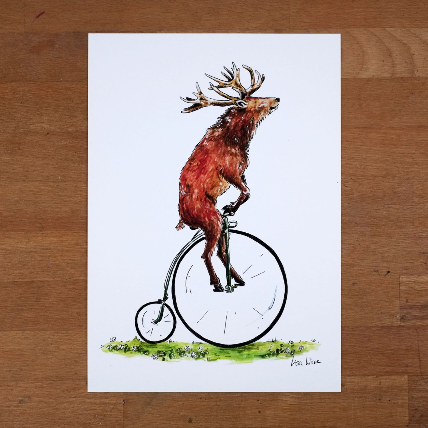 Handsignierter Kunstdruck Handsignierter Kunstdruck "Hochradhirsch" aus der Serie "Fahrradtypen"