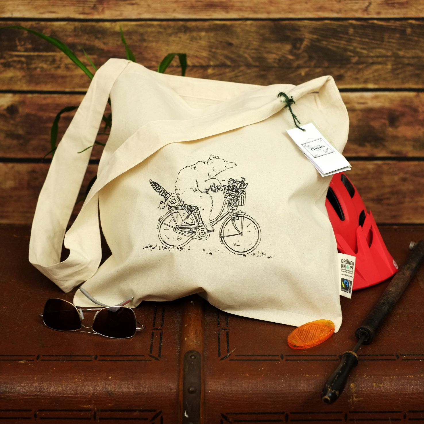 Bio-Baumwoll-Umhängetasche Bike Bag Bio-Baumwoll-Umhängetasche Bike Bag "Picknick-Bär"