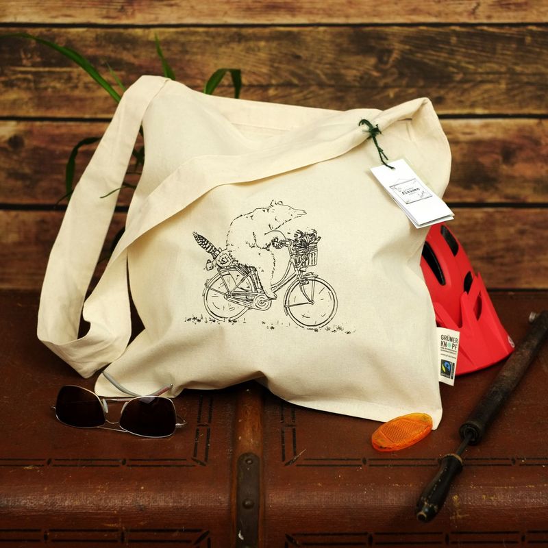 Bio-Baumwoll-Umhängetasche Bike Bag Bio-Baumwoll-Umhängetasche Bike Bag "Picknick-Bär"