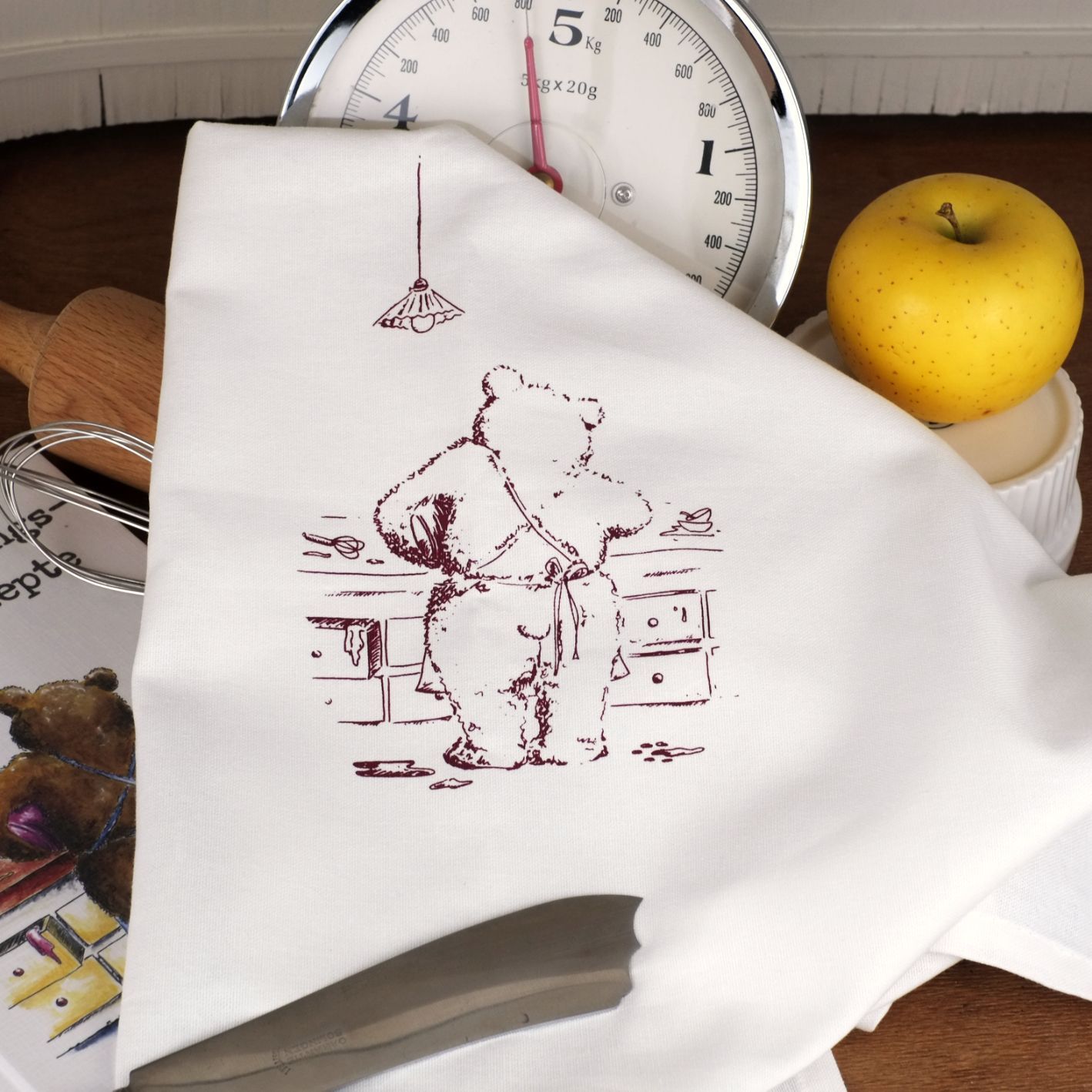 Bio-Baumwoll-Geschirrtuch Bio-Baumwoll-Geschirrtuch "Küchenbär" Weiß