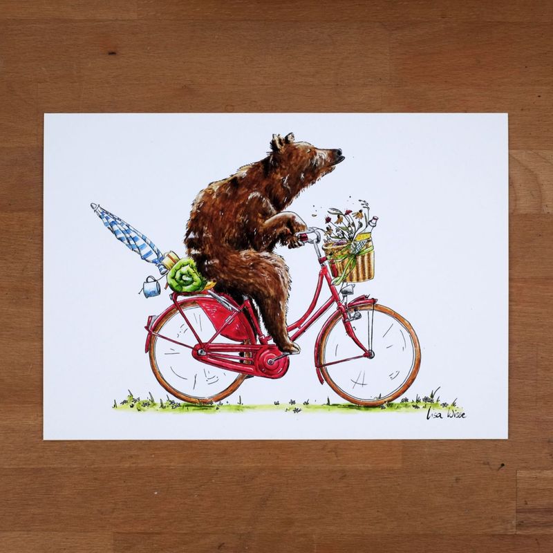 Handsignierter Kunstdruck Handsignierter Kunstdruck "Picknick-Bär" aus der Serie "Fahrradtypen"