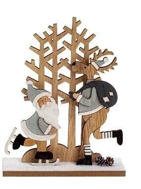 Elan en bois et petit père Noël