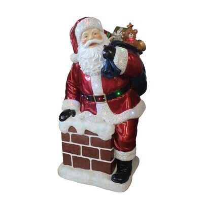 Père Noël sortant de la cheminée fibre de verre 118cm