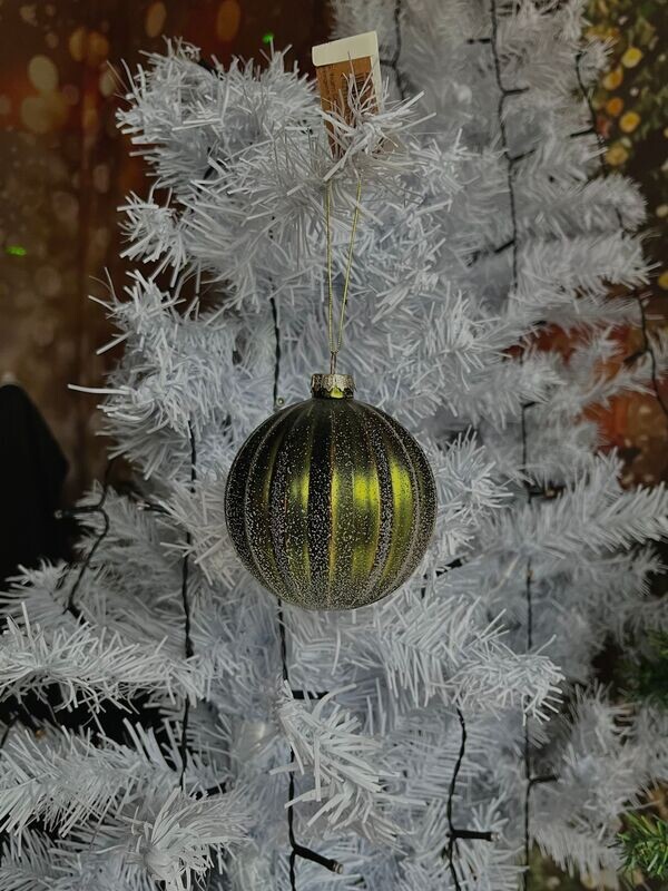 Boule de Noël vert effet neige pailletée ligne