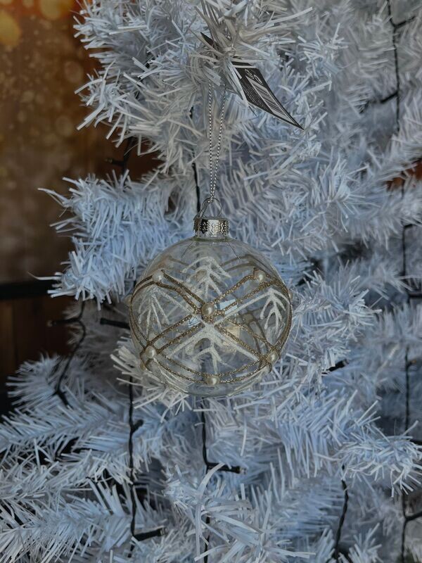 Boule de noël en verre perle or et blanc