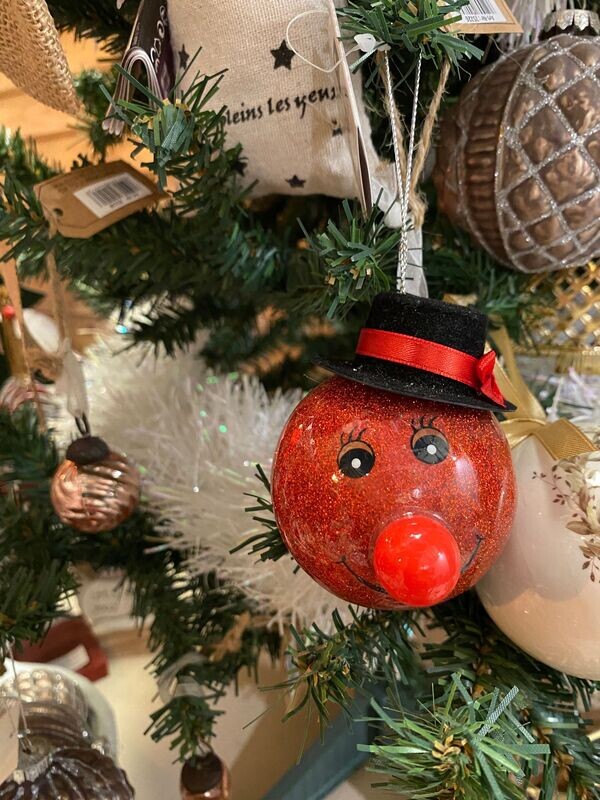 Boule de noël rouge à nez rouge led