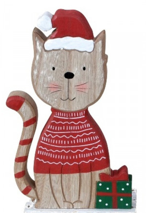 Chat de noël en bois Mâle