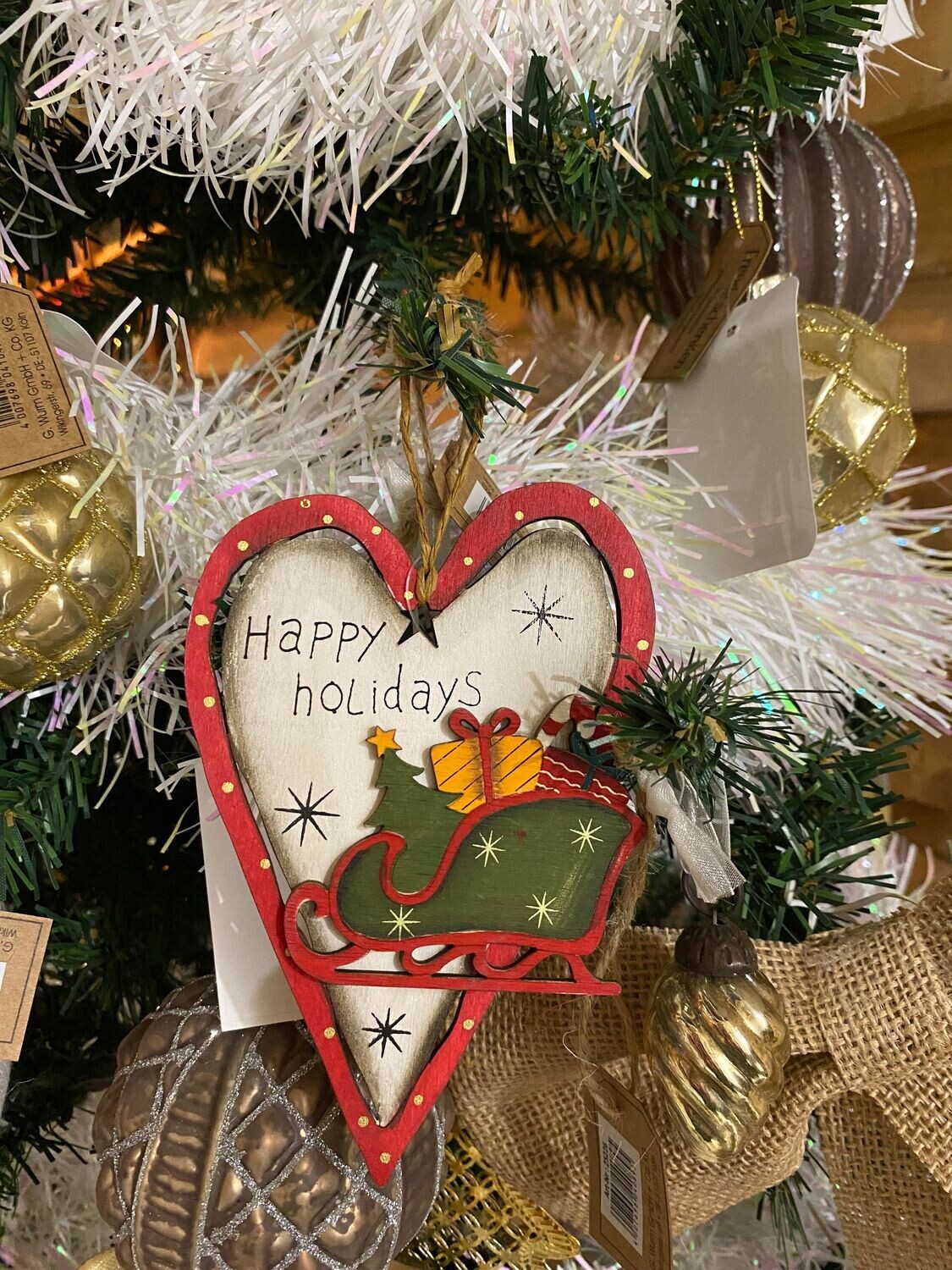 Suspension cœur " Happy holidays" en bois
