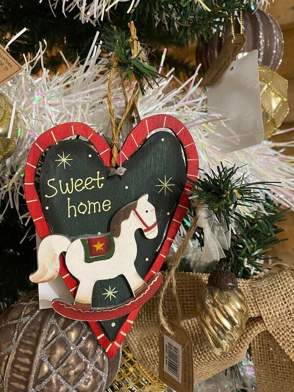Suspension cœur " Sweet home" en bois