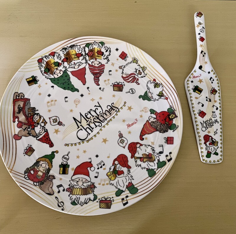 Plat et pelle à tarte blanche gnome boîte cadeau