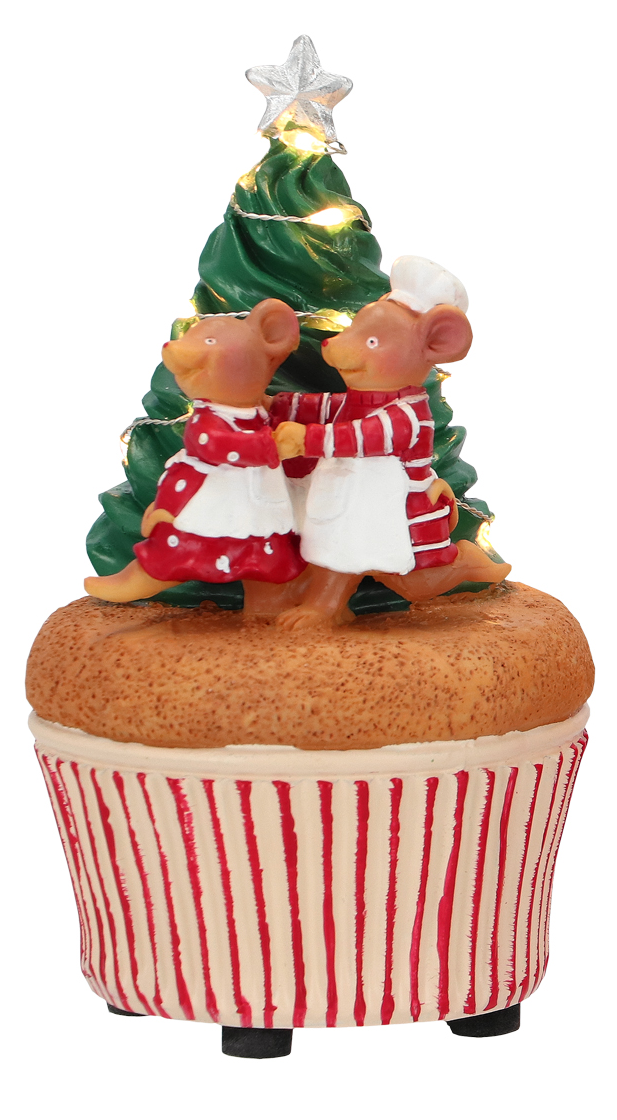 couple de souris patissier sur cupcake devant un arbre