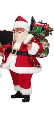 Père Noël de 28 cm avec son habit rouge et son ardoise et sa hotte