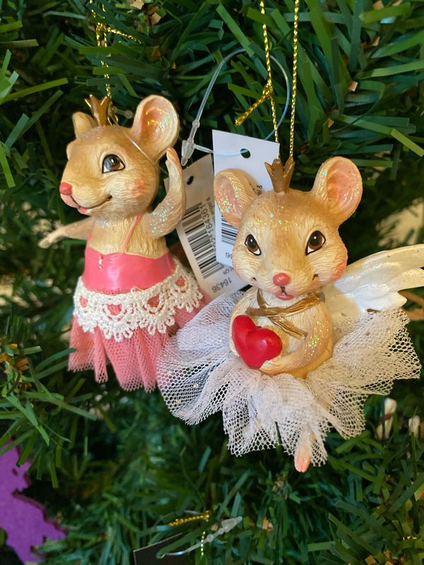Ornement souris ange et ballerine en poly résine