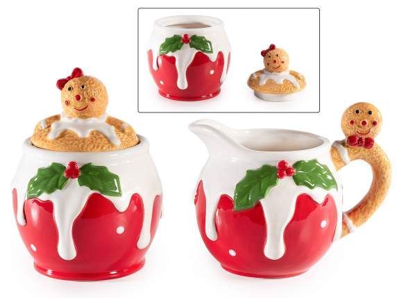 Ensemble pot à lait et pot à nourriture en céramique en pain d'épices