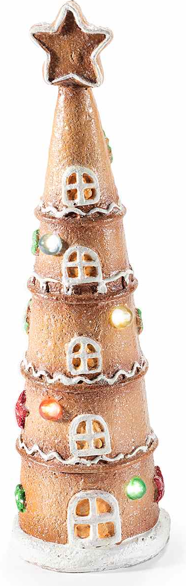 Sapin de Noël "Biscottini" en résine avec lumières LED multicolores fenêtre