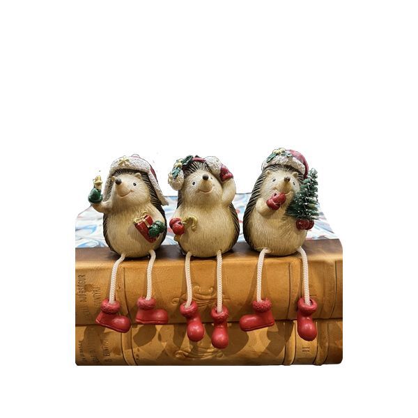 3 Hérissons de noël jambes pendantes