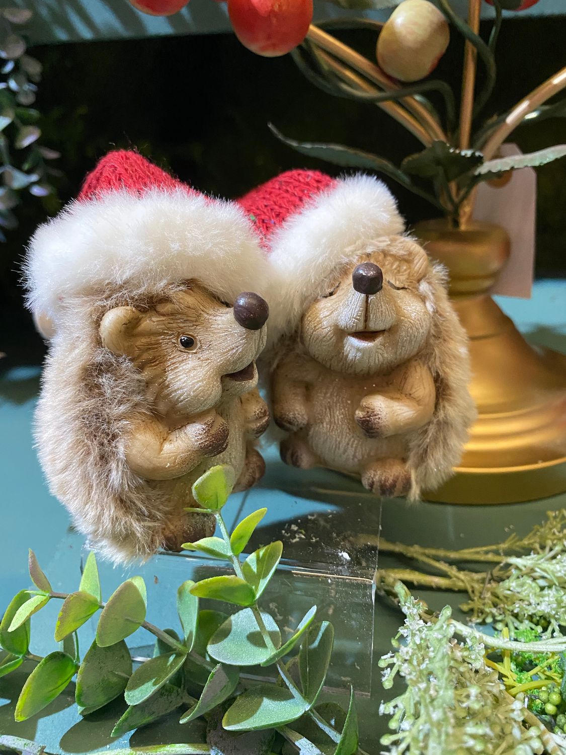 2 Hérissons de noël bonnet laine