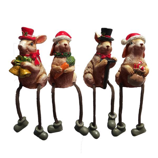 4 Lapins de noël jambes pendantes marron